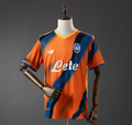 Orange sports jersey with blue accents on a mannequin against a gray background, Atalanta 25/26 Third Away Jersey , 11 culture, 11culture, retro jersys, original jerseya, football jerseys