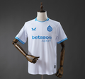 White sports jersey with blue accents on a mannequin against a gray , Brugge 25/26 Away Jersey , BRUbackgroundGE, 11 cULTURE