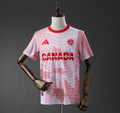 White sports jersey with red accents on a mannequin against a gray background, Canada 2026 Promotional Apparel - Pink Jersey, Canada, 11culture, 11 culture