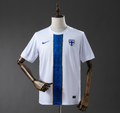 White sports jersey with blue stripe on a mannequin against a gray background, Finland 2026 Home Jersey 