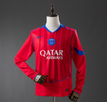 Red sports jersey with Qatar Airways logo on a mannequin against a gray background