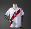 White soccer jersey with red accents on a mannequin against a gray background, Peru 2026 Home Jersey , 11culture, 11 culture
