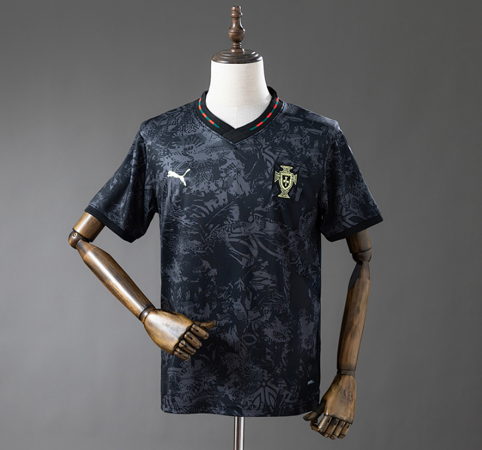 Black patterned sports jersey on a mannequin against a gray background, Portugal 2026 Commemorative Edition - Black Jersey , 11culture, 11 culture